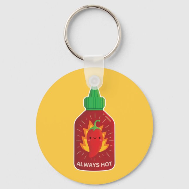 Cute Always Hot Red Chili Pepper Sauce Bottle Keychain (Front)