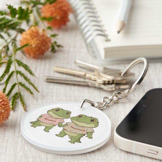 Cute Always Together Crocodile Couple Matching T-S Keychain (Front Right)