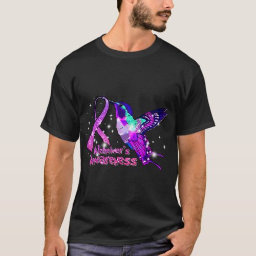 Cute Alzheimers Disease Hummingbird Purple Awarene T_Shirt