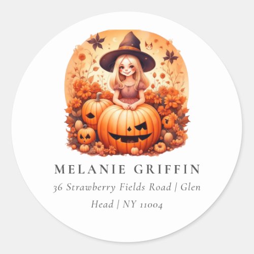 Cute Amber Witch Halloween Autumn Spooky Pumpkins Classic Round Sticker