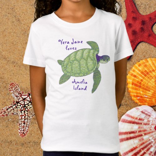 Cute Amelia Island Florida Sea Turtle  T_Shirt