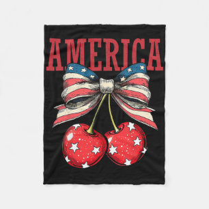 Cute America Cherries Coquette Bow Funny Cherry 4t Fleece Blanket