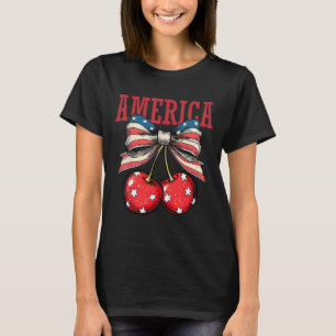 Cute America Cherries Coquette Bow Funny Cherry 4t T-Shirt