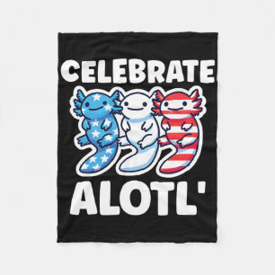 Cute American Axolotls 4th Of July Red White Blue Fleece Blanket