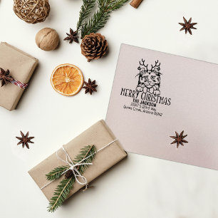 Cute American Curl Cat Return Address Christmas  Rubber Stamp