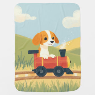 Cute American English Foxhound Puppy Toy Train Baby Blanket