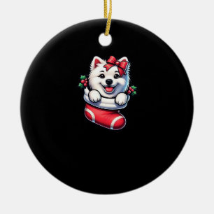 Cute American Eskimo Christmas Stocking Classic T- Ceramic Ornament