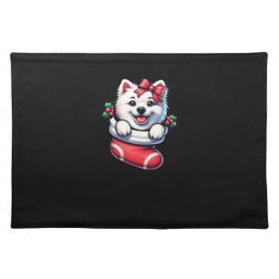 Cute American Eskimo Christmas Stocking Classic T- Cloth Placemat