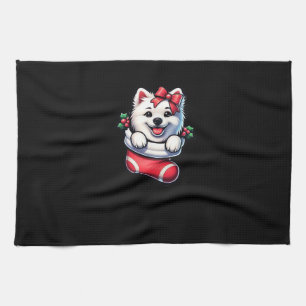 Cute American Eskimo Christmas Stocking Classic T- Kitchen Towel