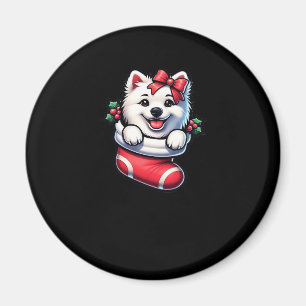 Cute American Eskimo Christmas Stocking Classic T- Magnet