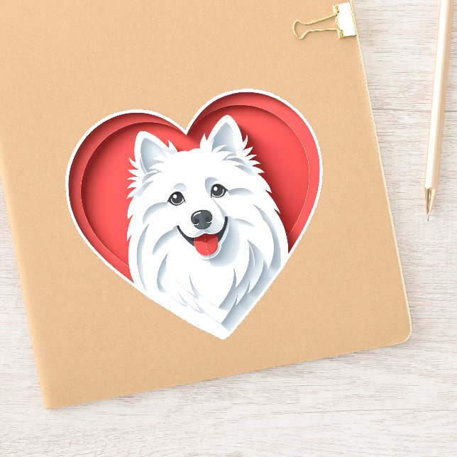 Cute American Eskimo Dog Lover Puppy Heart Art Sticker (Notebook)