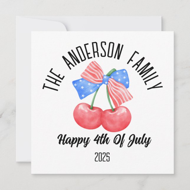 Cute American Flag Bow Personalized Name Holiday  Invitation (Front)