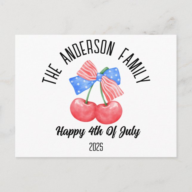Cute American Flag Bow Personalized Name Holiday  Postcard (Front)
