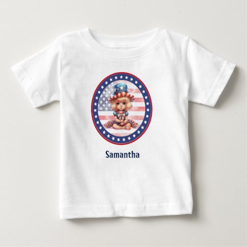 Cute American girl with USA flag 4th july  Baby T_Shirt
