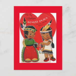Cute American Indian Children Vintage Valentine Postcard