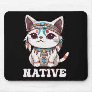 Cute American Native Indian Kawaii Cat Woman Girl  Mouse Pad