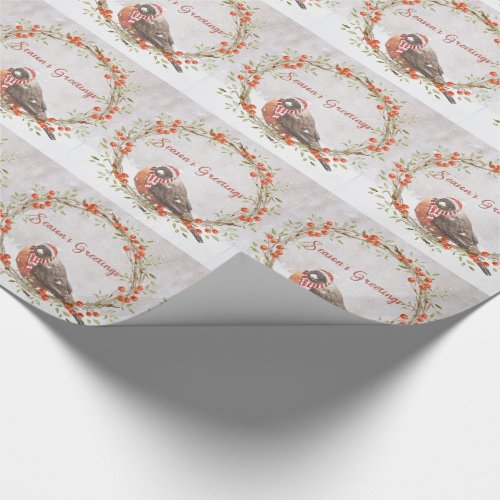 Cute American Robin Watercolor Christmas Scene Wrapping Paper