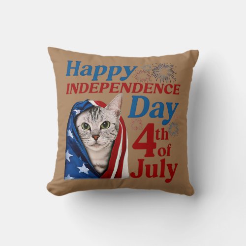 Cute American Shorthair Cat Independence Day USA Throw Pillow