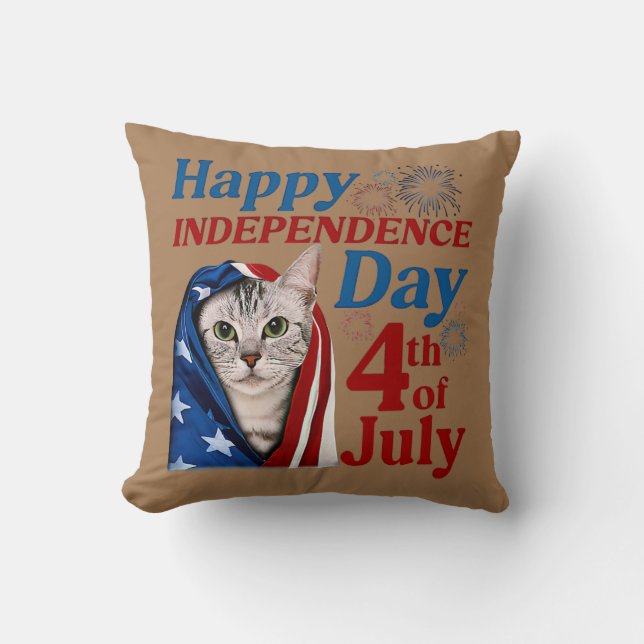 Cute American Shorthair Cat Independence Day USA Throw Pillow (Front)