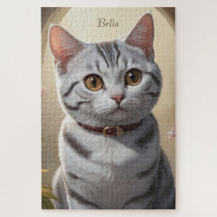 Cute American Shorthair Cat with Big Eyes Jigsaw Puzzle