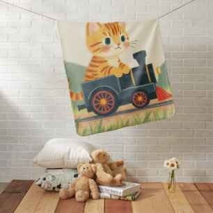 Cute American Shorthair Kitten Toy Train Pastel Baby Blanket