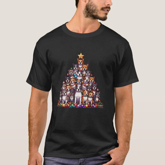 Cute American Staffordshire Terrier Christmas Tree T-Shirt (Front)