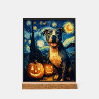 Cute American Staffordshire Terrier Dog Halloween Acrylic Sign