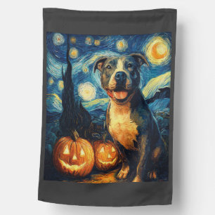 Cute American Staffordshire Terrier Dog Halloween House Flag