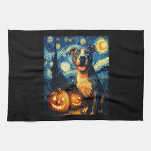 Cute American Staffordshire Terrier Dog Halloween Kitchen Towel
