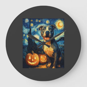 Cute American Staffordshire Terrier Dog Halloween Large Clock