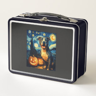 Cute American Staffordshire Terrier Dog Halloween Metal Lunch Box