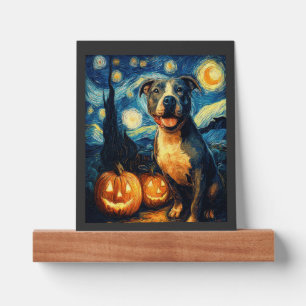 Cute American Staffordshire Terrier Dog Halloween Picture Ledge