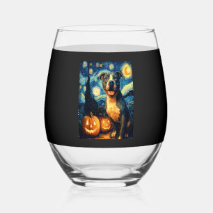 Cute American Staffordshire Terrier Dog Halloween Stemless Wine Glass