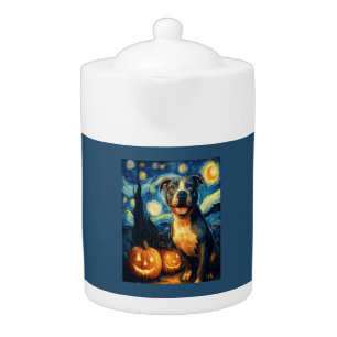 Cute American Staffordshire Terrier Dog Halloween Teapot