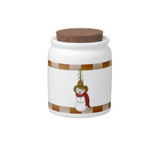 Cute Americana Christmas Cowboy Snowman Candy Jar