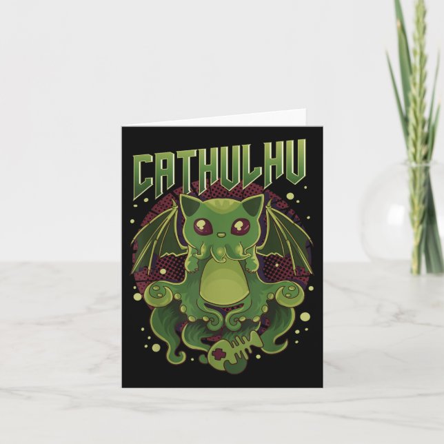 Cute &amp; Funny Cathulhu Kawaii Cat Cthulhu  Card (Front)