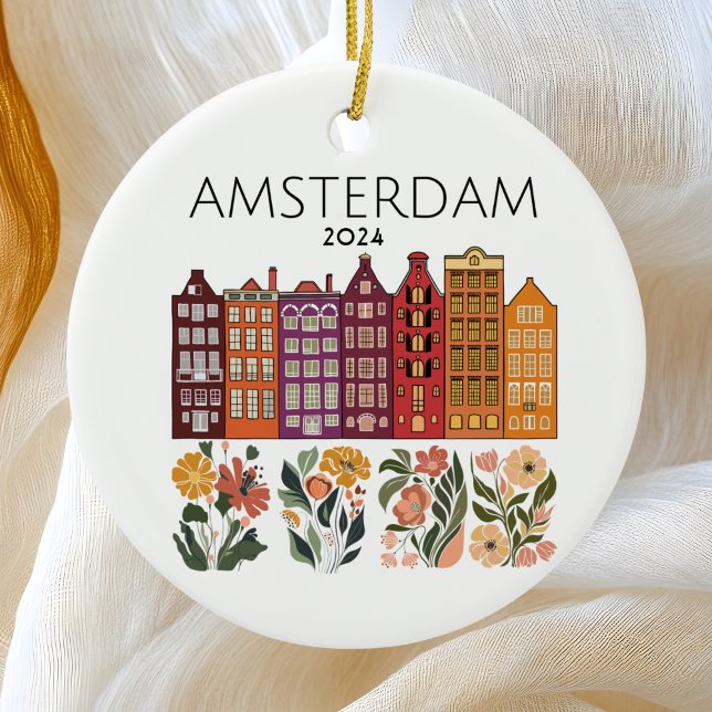 Cute Amsterdam Floral Canal Houses Ceramic Ornament (Creator Uploaded)