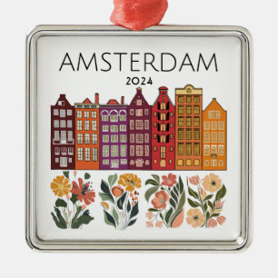 Cute Amsterdam Floral Canal Houses Metal Ornament