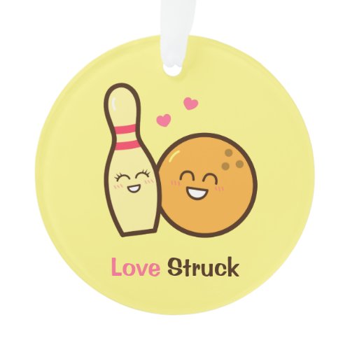 Cute Amusing Bowling Ball and Pin Love Struck Ornament
