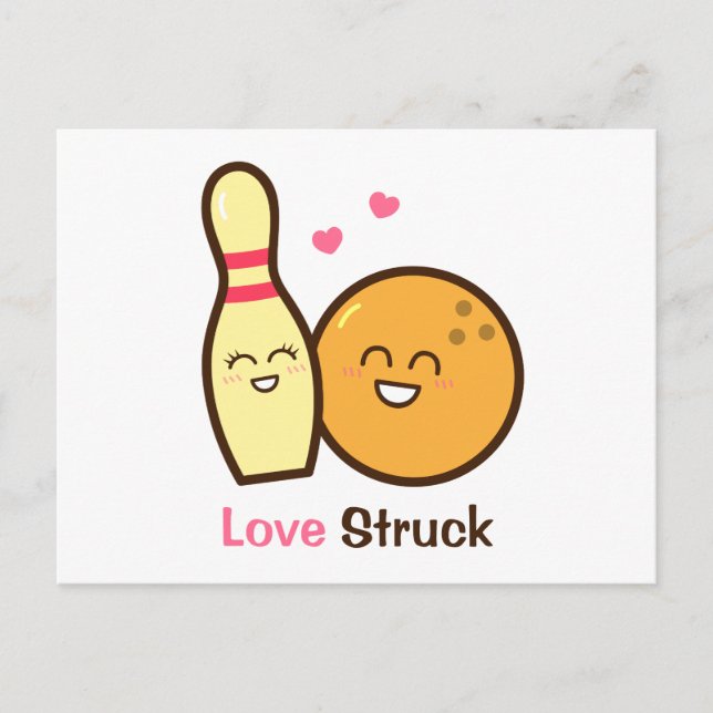 Cute Amusing Bowling Ball and Pin Love Struck Postcard (Front)