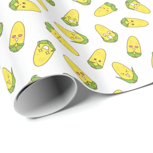 Cute Amusing Corn Expressions Pattern Wrapping Paper