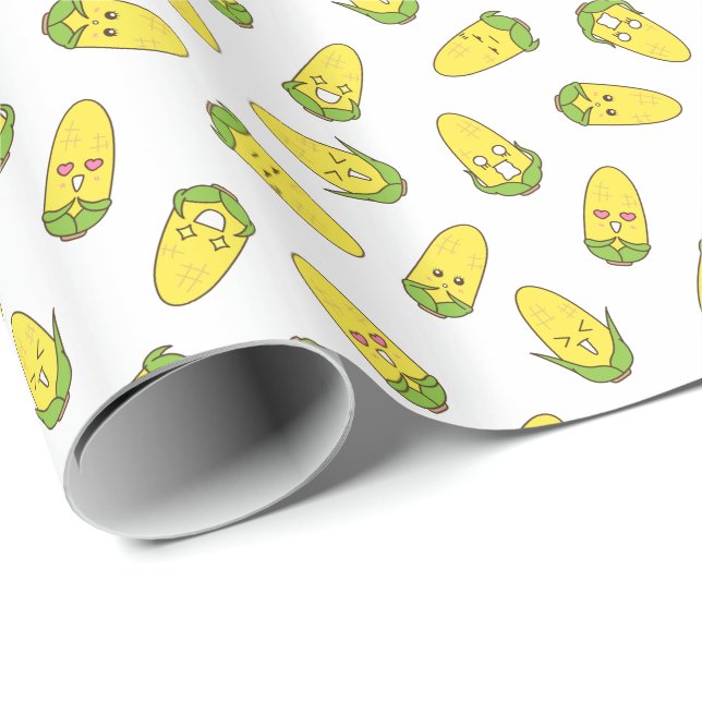 Cute Amusing Corn Expressions Pattern Wrapping Paper (Roll Corner)