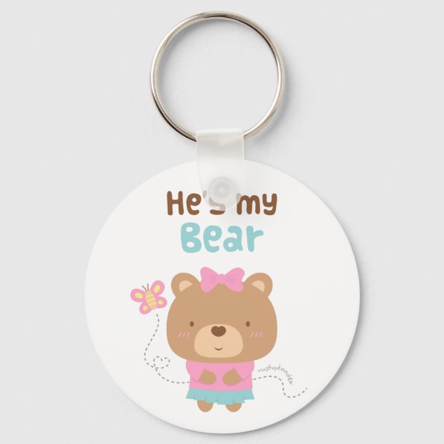 Cute Amusing Couple Female Bear and Butterfly Keychain (Front)