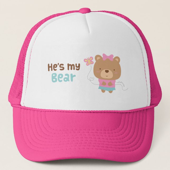 Cute Amusing Couple Female Bear and Butterfly Trucker Hat (Front)