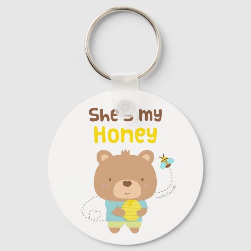 Cute Amusing Couple Male Bear and Bee Keychain