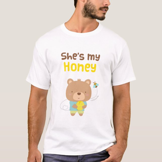 Cute Amusing Couple Male Bear and Bee T-Shirt (Front)