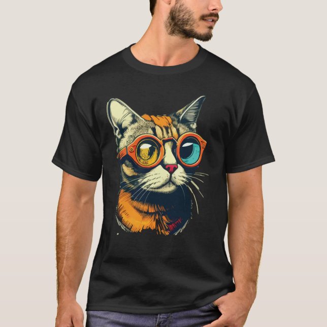 Cute Anamorphic Goggle Wearing Cat Unique T-Shirt (Front)