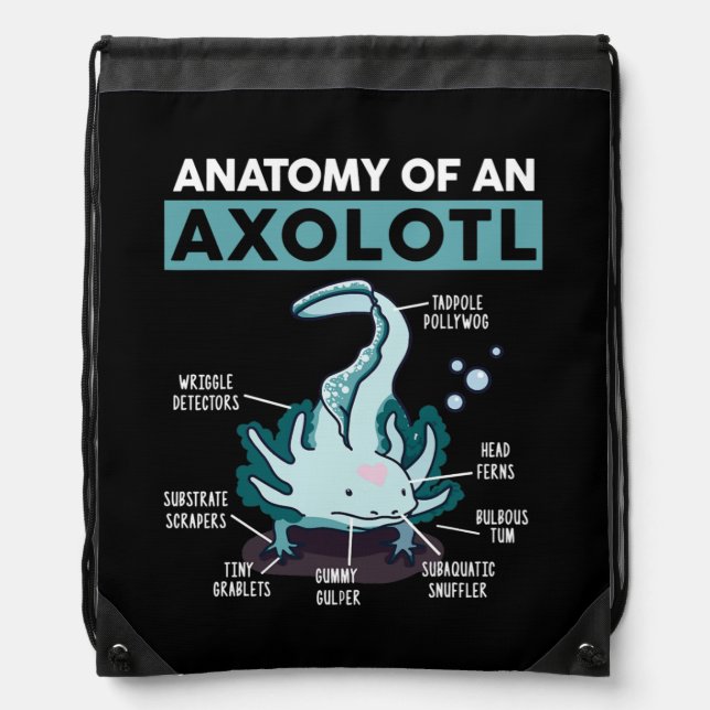 Cute Anatomy Of An Axolotl Salamander Drawstring Bag (Front)