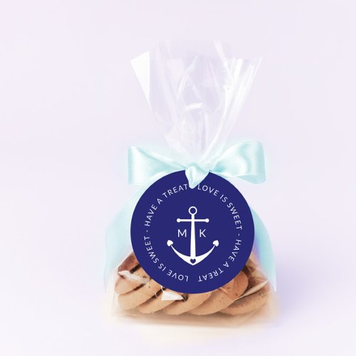 Cute Anchor Love Is Sweet Navy Blue Wedding Favor Tags