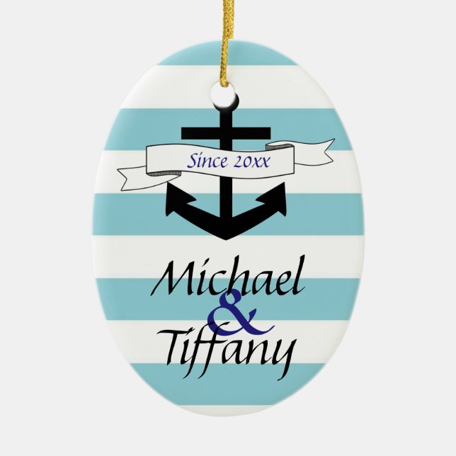 Cute Anchor Nautical Couples Christmas Ornament (Front)